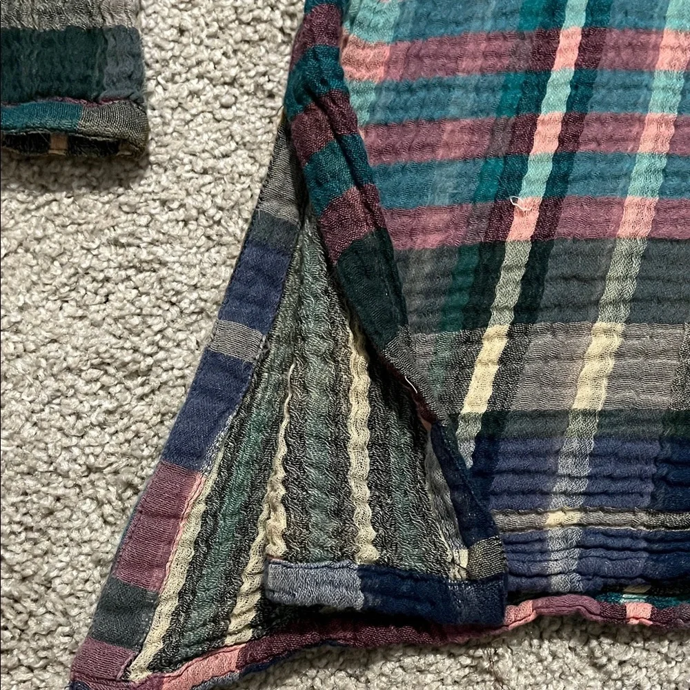 Soft Surroundings Multicolor Gauze Cotton Plaid V-Neck Top Boho Office Casual - Picture 9 of 13